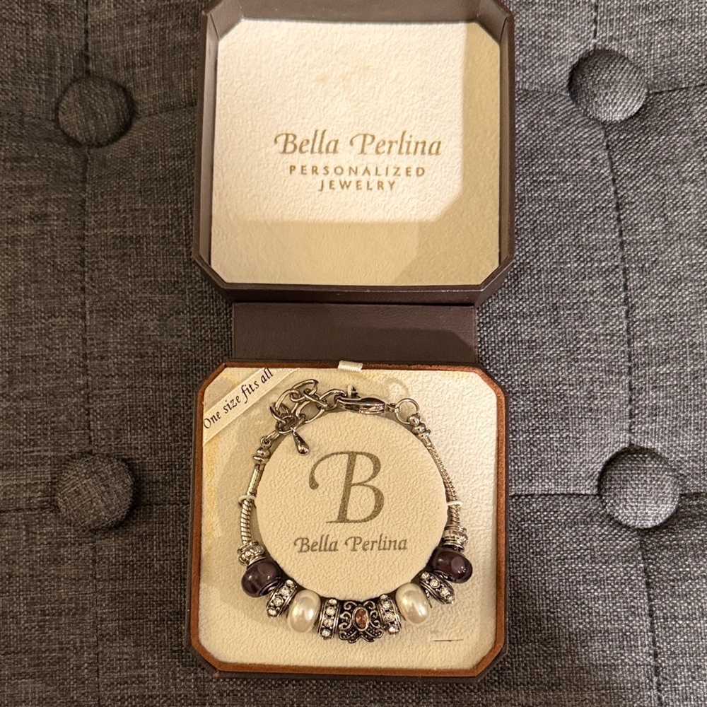 Bella Perlina Silver and Dark Purple Beaded Bracelet